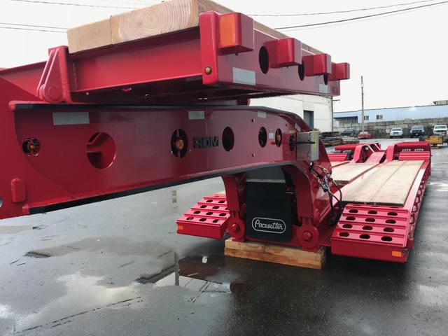 Red 75 ton lowbed with folding rear ramps at the Pacesetter yard, photo 11 of 12