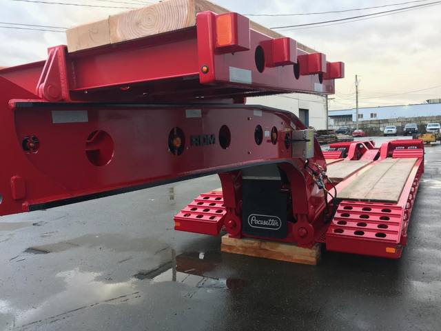 Red 75 ton lowbed with folding rear ramps at the Pacesetter yard, photo 12 of 12